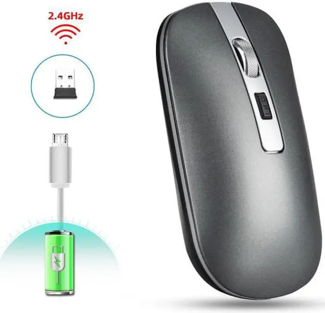 Main image of HXSJ M30 Rechargeable Wireless Mouse Metal Wheel Mute 2.4G Office Mouse 500 mAh Built-in Battery (Grey)