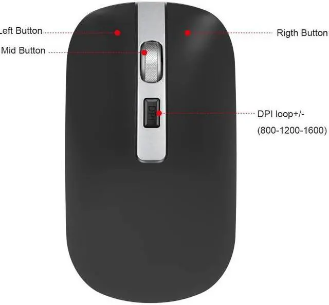Alt view image 3 of 7 - HXSJ M30 Rechargeable Wireless Mouse Metal Wheel Mute 2.4G Office Mouse 500 mAh Built-in Battery (Grey)