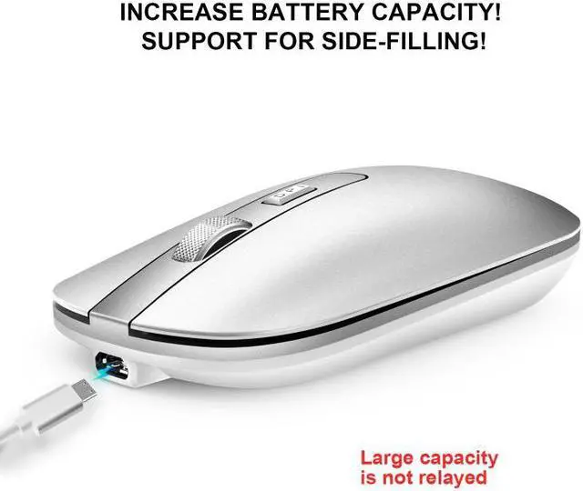 Alt view image 4 of 7 - HXSJ M30 Rechargeable Wireless Mouse Metal Wheel Mute 2.4G Office Mouse 500 mAh Built-in Battery (Grey)