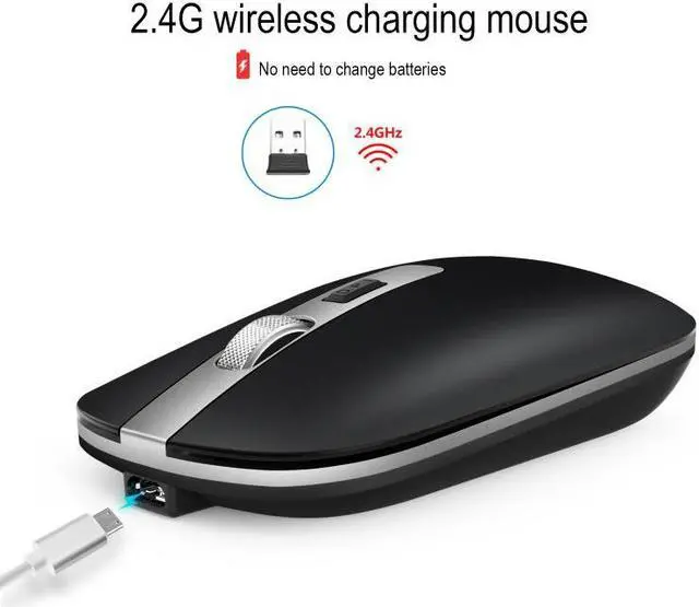 Alt view image 5 of 7 - HXSJ M30 Rechargeable Wireless Mouse Metal Wheel Mute 2.4G Office Mouse 500 mAh Built-in Battery (Grey)