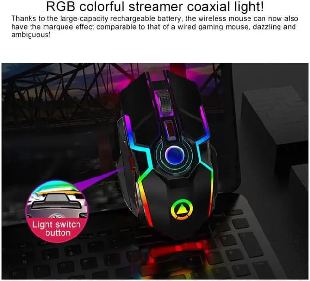 Alt view image 2 of 7 - YINDIAO A5 2.4GHz 1600DPI 3-modes Adjustable Rechargeable RGB Light Wireless Silent Gaming Mouse (Grey)