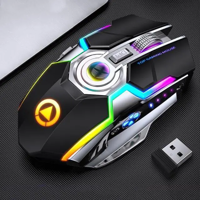 Alt view image 7 of 7 - YINDIAO A5 2.4GHz 1600DPI 3-modes Adjustable Rechargeable RGB Light Wireless Silent Gaming Mouse (Grey)