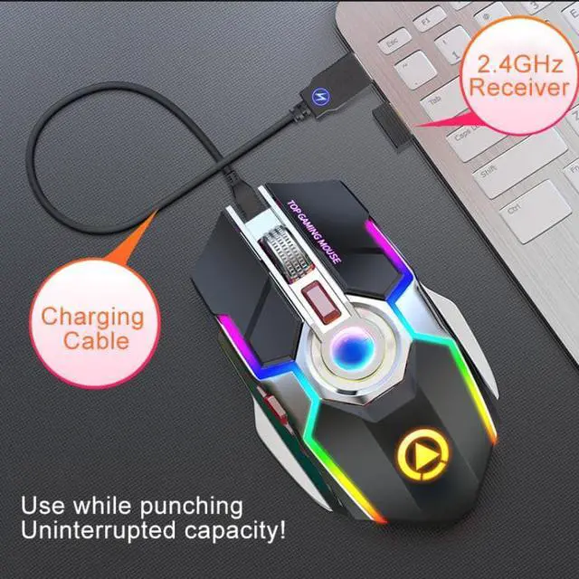 Alt view image 6 of 7 - YINDIAO A5 2.4GHz 1600DPI 3-modes Adjustable Rechargeable RGB Light Wireless Silent Gaming Mouse (Grey)
