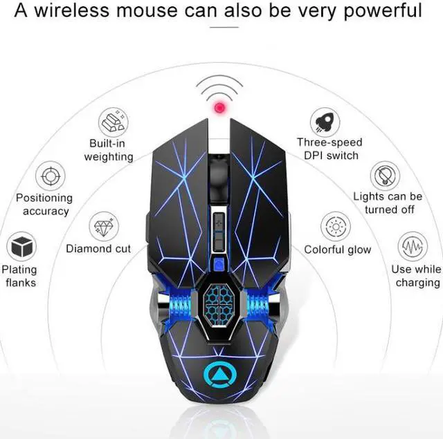 Alt view image 2 of 4 - YINDIAO A7 2.4GHz 1600DPI 3-modes Adjustable 7-keys Rechargeable RGB Light Wireless Silent Gaming Mouse (Black)