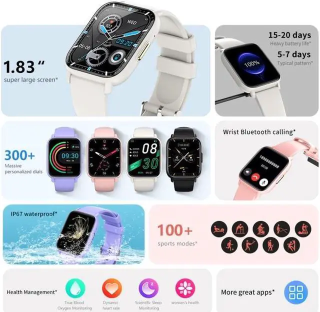 Alt view image 4 of 7 - DM60+ 1.83 inch BT5.2 Smart Sport Watch, Support Bluetooth Call / Sleep / Blood Sugar / Blood Oxygen / Temperature / Heart Rate / Blood Pressure Health Monitor (White)