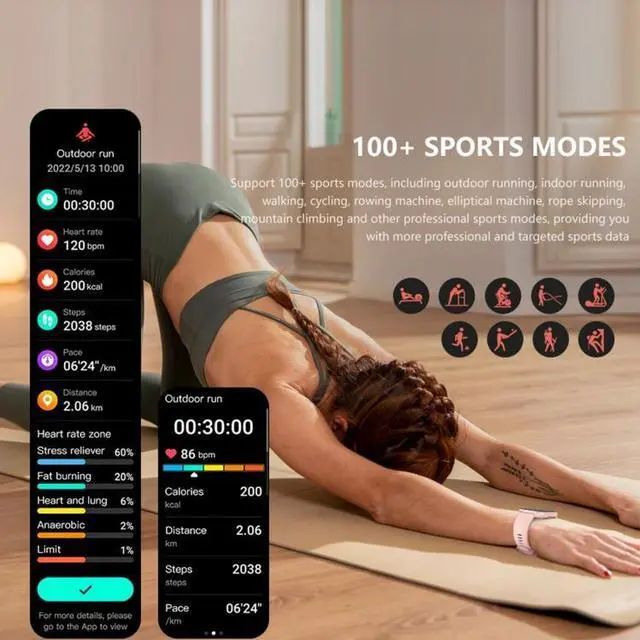 Alt view image 7 of 7 - DM60+ 1.83 inch BT5.2 Smart Sport Watch, Support Bluetooth Call / Sleep / Blood Sugar / Blood Oxygen / Temperature / Heart Rate / Blood Pressure Health Monitor (White)