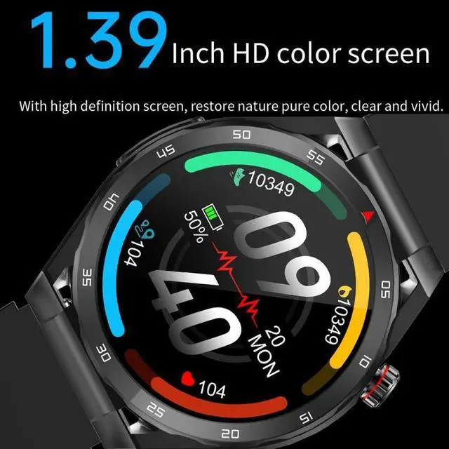 Alt view image 2 of 7 - ET450 1.39 inch IP67 Waterproof Silicone Band Smart Watch, Support ECG / Non-invasive Blood Glucose Measurement ET450 (Blue) (Blue) Black