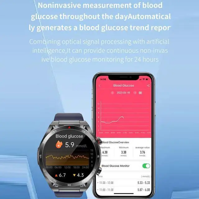 Alt view image 6 of 7 - ET450 1.39 inch IP67 Waterproof Silicone Band Smart Watch, Support ECG / Non-invasive Blood Glucose Measurement ET450 (Blue) (Blue) Black