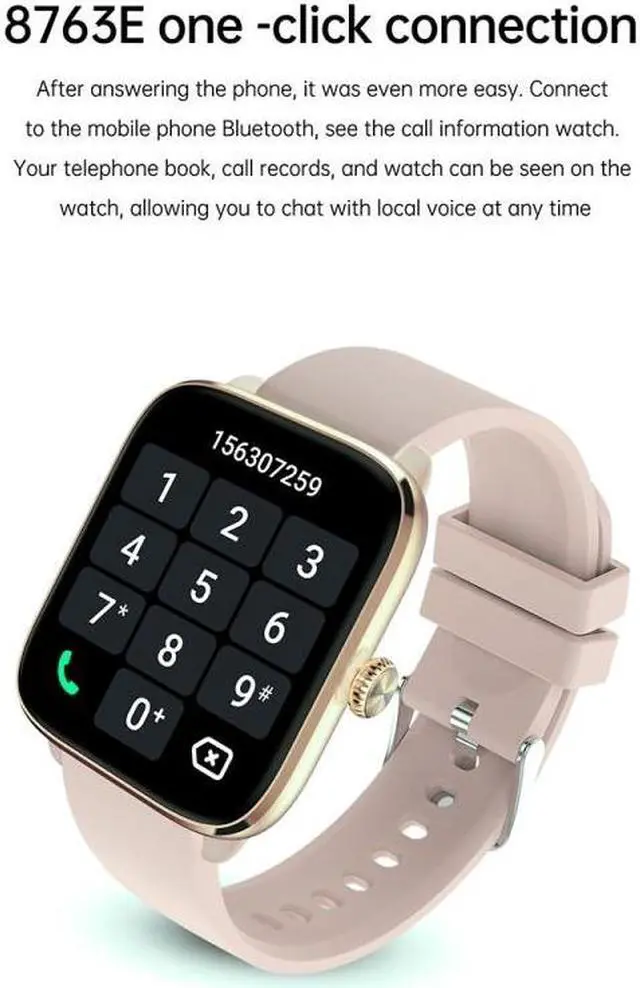 Alt view image 3 of 7 - T20 1.96 inch IP67 Waterproof Silicone Band Smart Watch, Supports Dual-mode Bluetooth Call / Heart Rate Monitoring (Pink)