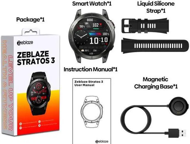 Alt view image 2 of 7 - Zeblaze Stratos 3 1.43 inch AMOLED Screen IP68 Waterproof Smart Watch, Support Bluetooth Call / GPS (Black)