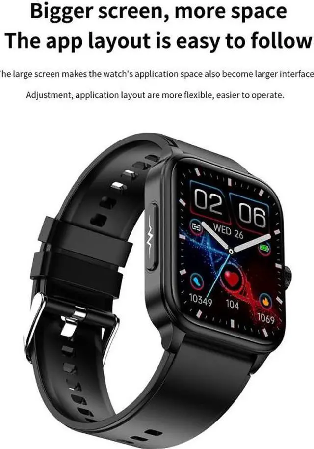 Alt view image 2 of 7 - ET540 1.91 inch IP67 Waterproof Silicone Band Smart Watch, Support ECG / Non-invasive Blood Glucose Measurement ET540 (Black) (Black)