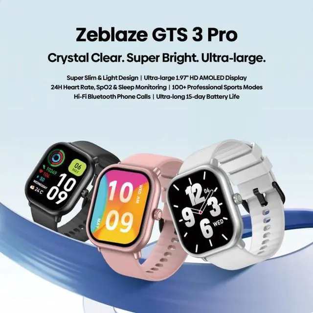 Alt view image 4 of 7 - Zeblaze GTS 3 Pro IP68 1.97inch HD Fitness Smart Watch (Black)