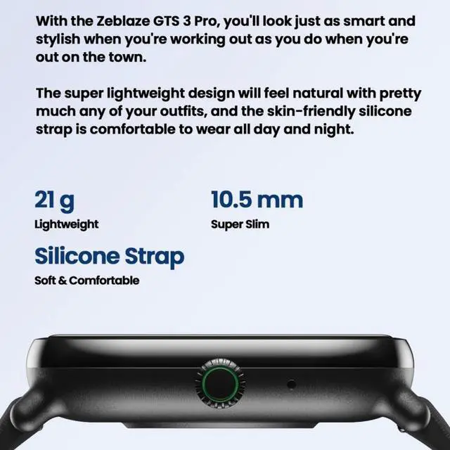 Alt view image 6 of 7 - Zeblaze GTS 3 Pro IP68 1.97inch HD Fitness Smart Watch (Black)