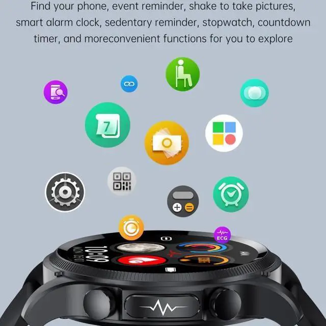 Alt view image 5 of 7 - E400 1.39 inch HD Round Screen Leather Strap Smart Watch Supports ECG Monitoring/Non-invasive Blood Sugar Leather Strap(Black) (Black)