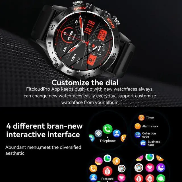 Alt view image 3 of 7 - K52 1.39inch BT5.0 Smart Watch Support Heart Rate/ Sleep Detection (Black)