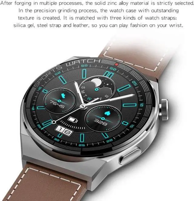 Alt view image 2 of 7 - KT62 1.36 inch TFT Round Screen Smart Watch Supports Bluetooth Call/Blood Oxygen Monitoring Leather Strap (Silver)