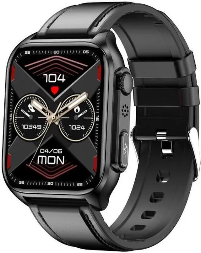Main image of TK12 1.96 inch IP67 Waterproof Leather Band Smart Watch Supports ECG / Remote Families Care / Bluetooth Call / Body Temperature Monitoring Leather Band (Black) (Black)