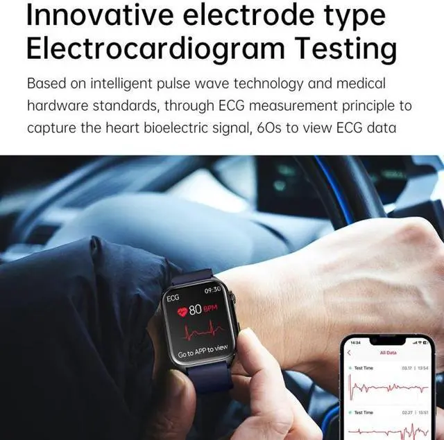 Alt view image 4 of 7 - TK12 1.96 inch IP67 Waterproof Leather Band Smart Watch Supports ECG / Remote Families Care / Bluetooth Call / Body Temperature Monitoring Leather Band (Black) (Black)