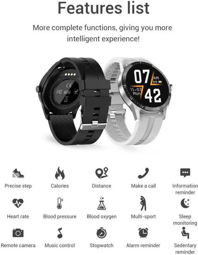 Alt view image 4 of 7 - G20 1.3 inch IPS Color Screen IP67 Waterproof Smart Watch, Support Blood Oxygen Monitoring / Sleep Monitoring / Heart Rate Monitoring, Style: Silicone Strap(Grey) (Grey)