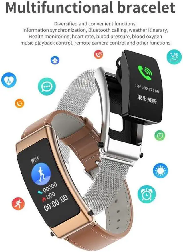 Alt view image 2 of 7 - K50 1.08 inch Steel Band Earphone Detachable IP67 Waterproof Smart Watch Support Bluetooth Call Steel Band (Silver)