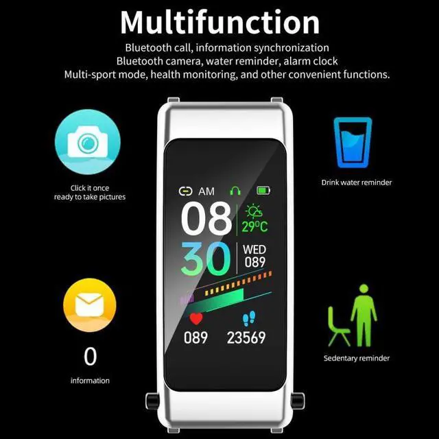 Alt view image 4 of 7 - K50 1.08 inch Steel Band Earphone Detachable IP67 Waterproof Smart Watch Support Bluetooth Call Steel Band (Silver)