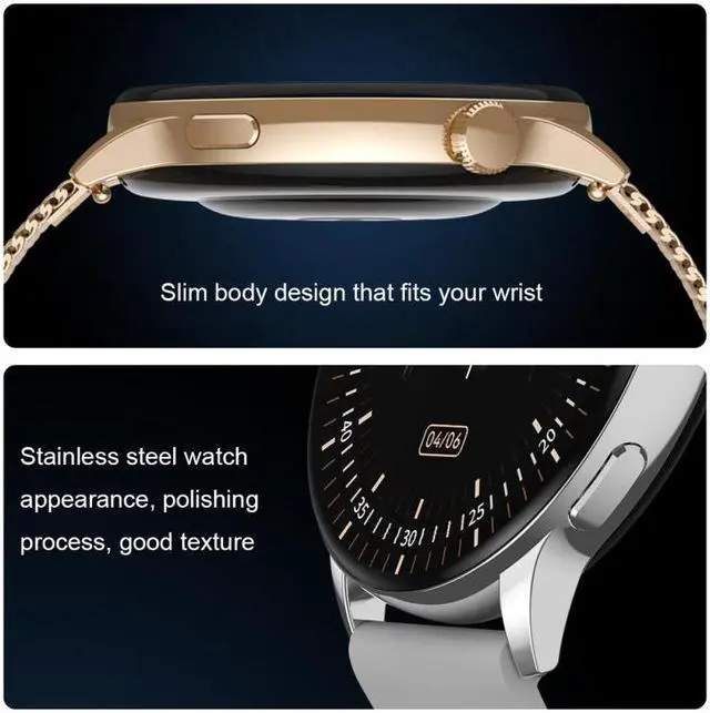 Alt view image 6 of 7 - HD1 1.3 Inch AMOLED Screen Smart Watch with NFC Function (Black Steell+Silicone Strap)
