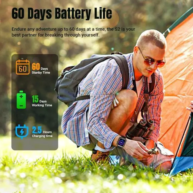 Alt view image 6 of 7 - Tank S2 1.83 inch IPS Screen Smart Watch, Support Bluetooth Calling / Blood Pressure / Sleep Monitoring S2 (Blue) (Blue) Black