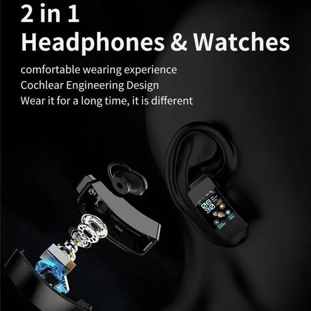 Alt view image 7 of 7 - K50 1.08 inch Steel Band Earphone Detachable IP67 Waterproof Smart Watch Support Bluetooth Call Steel Band (Silver)