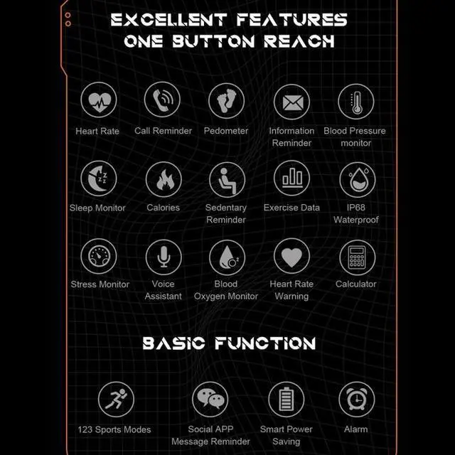 Alt view image 5 of 7 - C20 Pro 1.83 Inch IP68 Waterproof Bluetooth Call Three-Proof Smart Sports Watch (Orange)