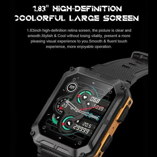 Alt view image 7 of 7 - C20 Pro 1.83 Inch IP68 Waterproof Bluetooth Call Three-Proof Smart Sports Watch (Orange)