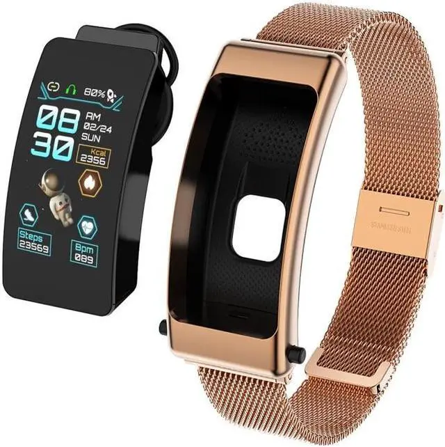 Main image of K50 1.08 inch Steel Band Earphone Detachable IP67 Waterproof Smart Watch Support Bluetooth Call Steel Band (Gold) (Gold)