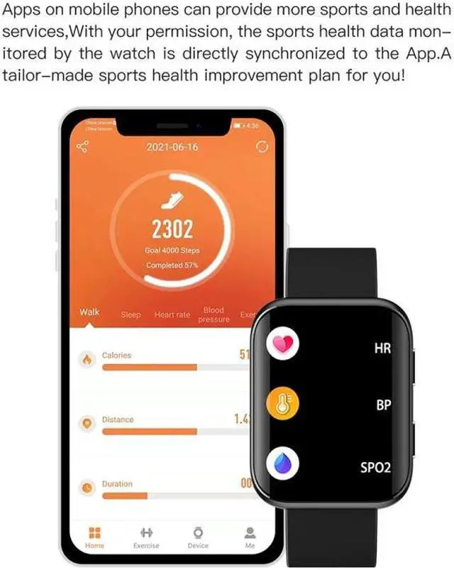 Alt view image 2 of 7 - GX08 1.69 Inch Square Screen Smart Watch Supports Heart Rate Detection, Blood Pressure Detection, Blood Oxygen Detection (Black)