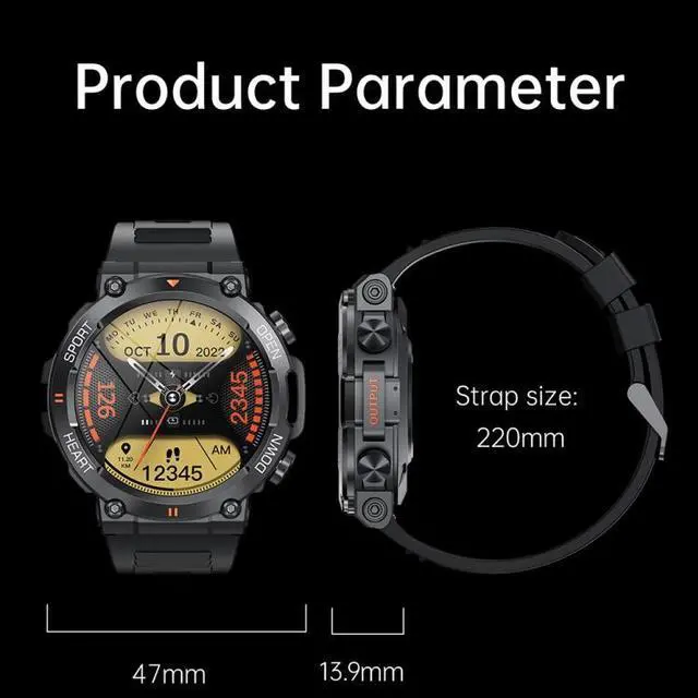 Alt view image 3 of 7 - K56Pro 1.39 Inch Heart Rate/Blood Pressure/Blood Oxygen Monitoring Smart Calling Watch (Black)