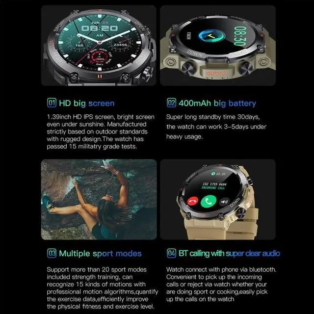 Alt view image 7 of 7 - K56Pro 1.39 Inch Heart Rate/Blood Pressure/Blood Oxygen Monitoring Smart Calling Watch (Black)