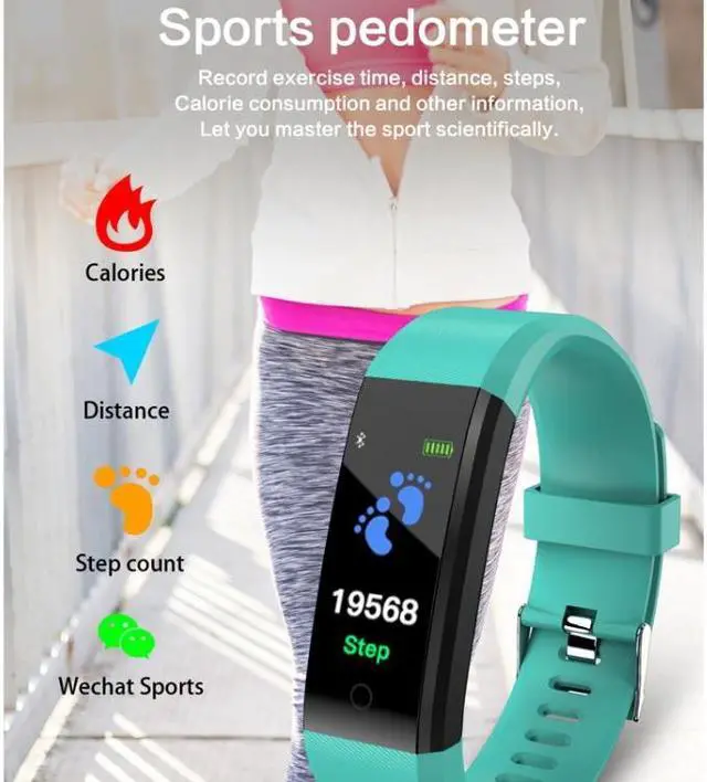 Alt view image 4 of 7 - ID115 Plus Smart Bracelet Fitness Heart Rate Monitor Blood Pressure Pedometer Health Running Sports SmartWatch for IOS Android ID115 Plus Dark Blue (dark blue) Black
