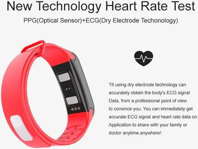 Alt view image 6 of 7 - TLW T6 Fitness Tracker 0.96 inch OLED Display Wristband Smart Bracelet, Support Sports Mode / ECG / Heart Rate Monitor / Blood Pressure / Sleep Monitor (Red)
