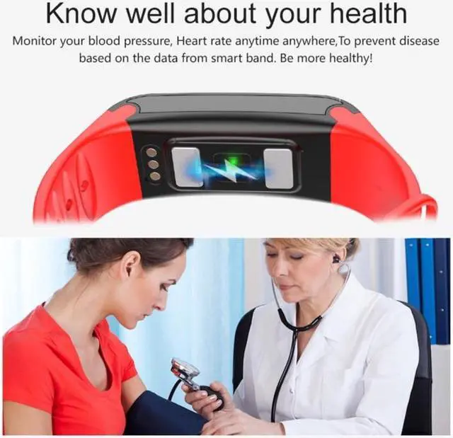 Alt view image 7 of 7 - TLW T6 Fitness Tracker 0.96 inch OLED Display Wristband Smart Bracelet, Support Sports Mode / ECG / Heart Rate Monitor / Blood Pressure / Sleep Monitor (Red)