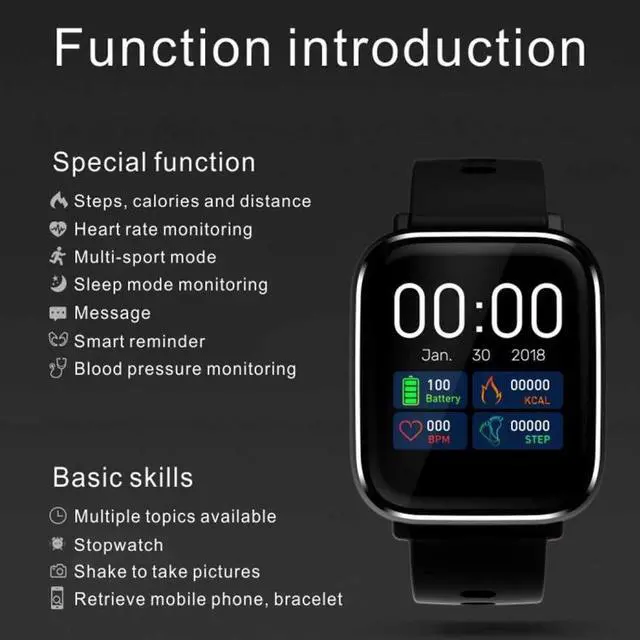 Alt view image 4 of 7 - Q58S 1.3 inch TFT Touch Screen IP67 Waterproof Smartwatch, Support Call Reminder/ Heart Rate Monitoring /Blood Pressure Monitoring/ Sleep Monitoring (Red)