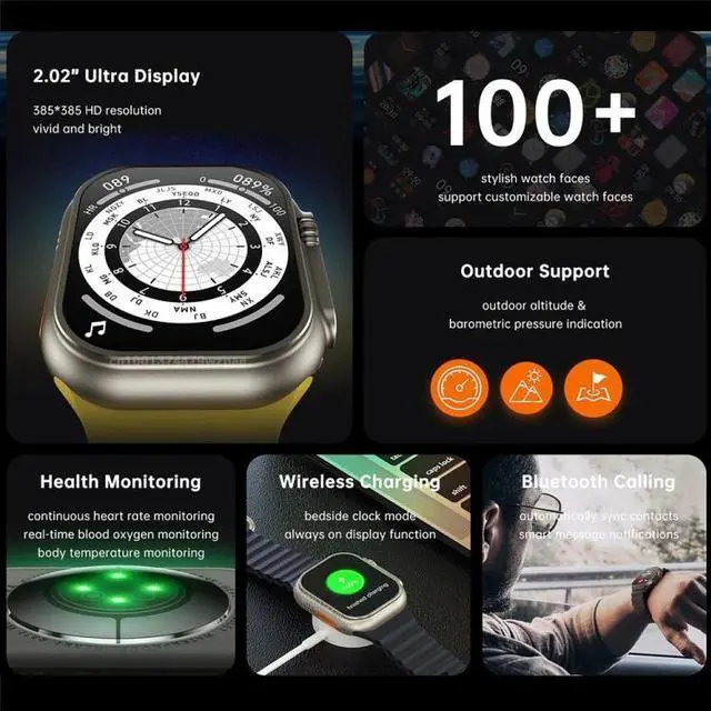 Alt view image 7 of 7 - W800 Ultra 2.02 inch Color Screen Smart Watch,Support Heart Rate Monitoring / Blood Pressure Monitoring (White)