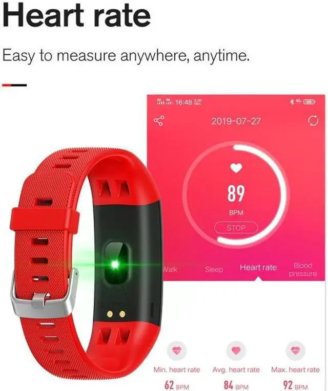 Alt view image 6 of 7 - Y10 0.96 inch TFT Color Screen Smart Bracelet, Support Call Reminder/ Heart Rate Monitoring /Blood Pressure Monitoring/ Sleep Monitoring/Blood Oxygen Monitoring (Red)