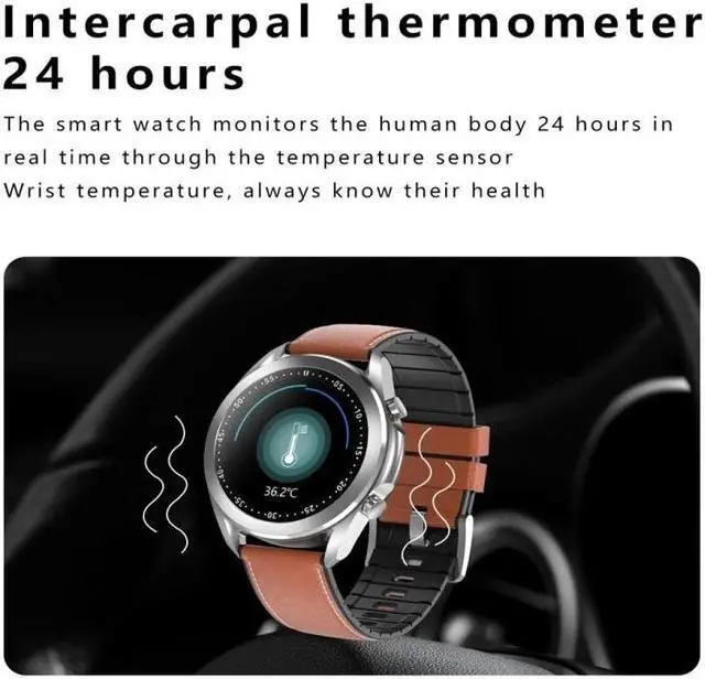 Alt view image 3 of 7 - DW95 1.28 inch Color Screen Smart Watch, IP67 Waterproof,Leather Watchband,Support Bluetooth Call/Heart Rate Monitoring/Blood Pressure Monitoring/Blood Oxygen Monitoring/Sleep Monitoring (Si