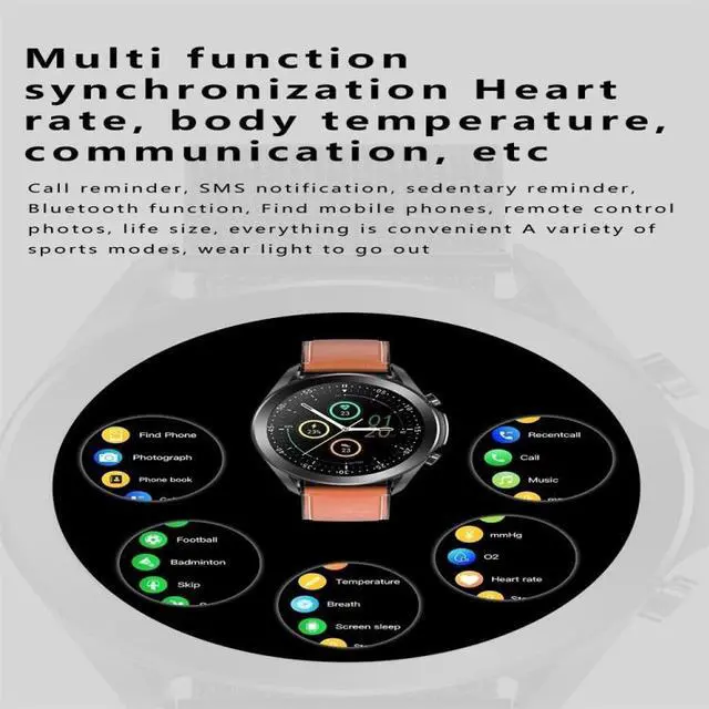Alt view image 4 of 7 - DW95 1.28 inch Color Screen Smart Watch, IP67 Waterproof,Leather Watchband,Support Bluetooth Call/Heart Rate Monitoring/Blood Pressure Monitoring/Blood Oxygen Monitoring/Sleep Monitoring (Si