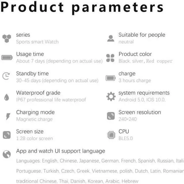 Alt view image 7 of 7 - DW95 1.28 inch Color Screen Smart Watch, IP67 Waterproof,Leather Watchband,Support Bluetooth Call/Heart Rate Monitoring/Blood Pressure Monitoring/Blood Oxygen Monitoring/Sleep Monitoring (Si