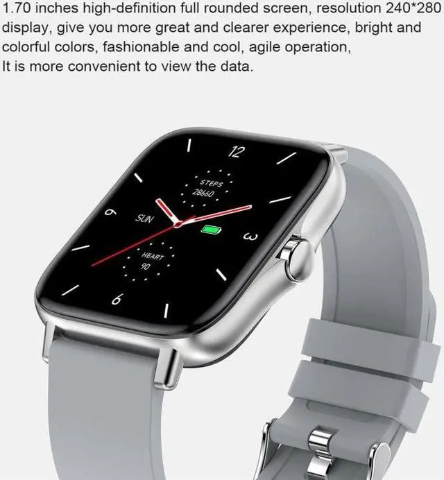 Alt view image 3 of 7 - T42 1.7 inch Color Screen Smart Watch, IP67 Waterproof, Support Bluetooth Call/Heart Rate Monitoring/Blood Pressure Monitoring/Blood Oxygen Monitoring/Sleep Monitoring (Silver)