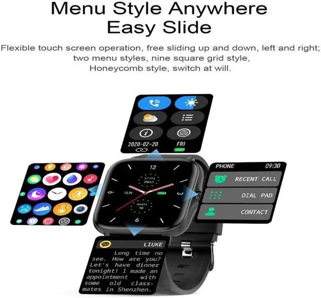 Alt view image 6 of 7 - T42 1.7 inch Color Screen Smart Watch, IP67 Waterproof, Support Bluetooth Call/Heart Rate Monitoring/Blood Pressure Monitoring/Blood Oxygen Monitoring/Sleep Monitoring (Silver)