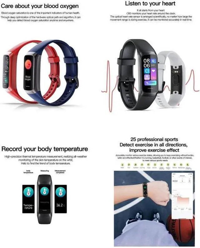 Alt view image 2 of 7 - C60 IP67 Waterproof 1.1 inch Smart Fitness Band (Grey)