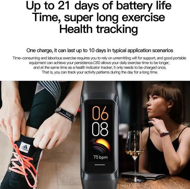 Alt view image 4 of 7 - C60 IP67 Waterproof 1.1 inch Smart Fitness Band (Grey)