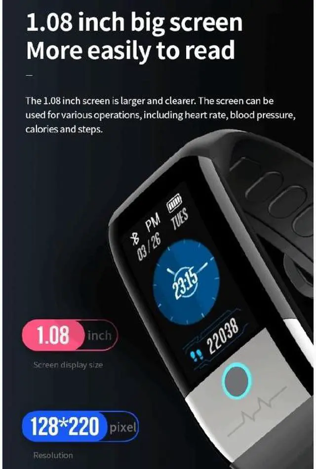 Alt view image 3 of 7 - X1 1.08 inch Color Screen IP67 Waterproof Smart Watch Wristband,Support Message Reminder / Heart Rate Monitor / Blood Oxygen Monitoring / Blood Pressure Monitoring/ Sleeping Monitoring (Blac