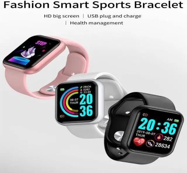 Alt view image 2 of 7 - D20 1.3inch IPS Color Screen Smart Watch IP67 Waterproof,Support Call Reminder /Heart Rate Monitoring/Blood Pressure Monitoring/Sedentary Reminder (Black)