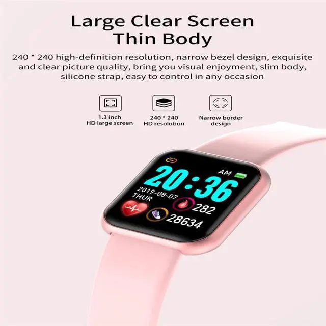 Alt view image 3 of 7 - D20 1.3inch IPS Color Screen Smart Watch IP67 Waterproof,Support Call Reminder /Heart Rate Monitoring/Blood Pressure Monitoring/Sedentary Reminder (Black)